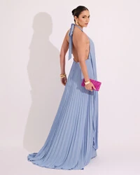 Vestidos de Festa Longo Chiffon Fluido Frente Única Plissado Duplo Serenity