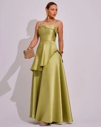 Vestido de Festa Zibeline Tomara que Caia com Recortes e Camadas Verde Lima