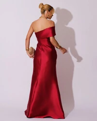 Vestido de Festa Zibeline com Faixa Ombro a Ombro Marsala