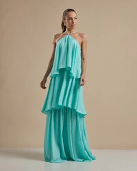 Vestido Longo Babado em Camadas Tiffany