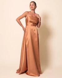 Vestido de Festa Longo Tomara que Caia Trançado Costa em Zibeline Mocha Mousse New