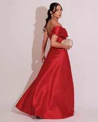 Vestido de Festa longo Faixa Ombro e Fenda Zibeline Marsala