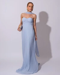 Vestido de Festa Longo Tomara que Caia Grife Plissado com Lenço Serenity