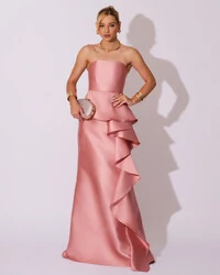 Vestido de Festa Longo Tomara que Caia Babado Cascata Rose