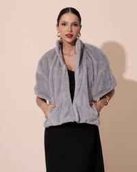 Estola Fake Fur Cinza New