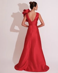 Vestido de Festa longo Zibeline Flor Vermelho
