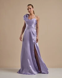 Vestido de Festa Longo em Zibeline com Laço Removível Lilás