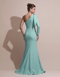 Vestido de Festa com Laço de Um Ombro em Alfaiataria Fenda Tiffany