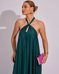 Vestido Longo com Amarração em Malha Verde Escuro