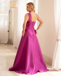 Vestido Longo de Festa Zibeline com Faixa de Um Ombro Fúcsia