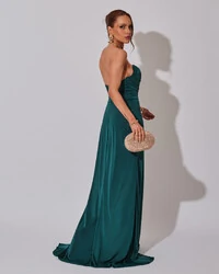 Vestido Longo Tomara que Caia Malha Fenda Verde