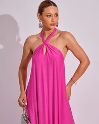 Vestido Longo com Amarração em Malha Pink