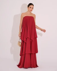 Vestido de Festa Longo Tomara que Caia em Camadas Marsala