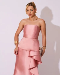 Vestido de Festa Longo Tomara que Caia Babado Cascata Rose