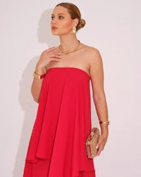 Vestido de Festa Longo Tomara que Caia em Camadas Vermelho