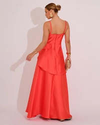 Vestido de Festa Zibeline Tomara que Caia com Recortes e Camadas Laranja