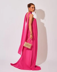 Vestido de Festa Longo Crepe Tomara que Caia com Lenço Pink