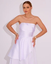 Vestido de Festa Zibeline Tomara que Caia com Recortes e Camadas Branco