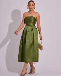 Vestido Midi Tomara que Caia Zibeline Com Pregas Verde Oliva