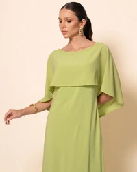 Vestido de Festa Longo Crepe Chiffon com Capa e Degagê nas Costas Verde Garden