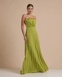 Vestido de Festa Longo Tomara que Caia Plissado Detalhe Verde Pistache