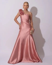 Vestido de Festa Longo Zibeline um Ombro Só Flor Removível Saia Sereia Rose