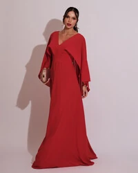Vestido de Festa Longo com Capa Crepe Vermelho
