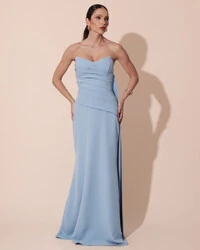 Vestido de Festa Longo Alfaiataria Tomara que Caia Drapeado Faixa Serenity