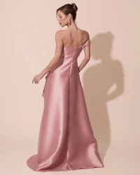 Vestido de Festa Longo Zibeline um Ombro Só Mullet Rose