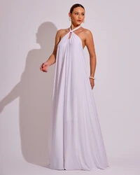 Vestido Longo com Amarração em Malha Branco