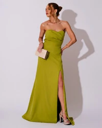 Vestido de Festa Longo Tomara que Caia Alfaiataria Verde Pistache