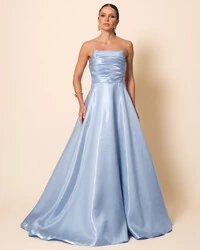 Vestido de Festa Longo Cetim Cristal Tomara que Caia Drapeado Serenity