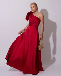 Vestido de Festa Longo Zibeline um Ombro Só Flor Drapeado Marsala