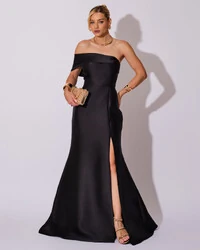 Vestido de Festa Zibeline com Faixa Ombro a Ombro Preto