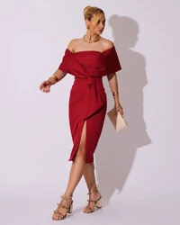 Vestido de Festa Midi Alfaiataria Cereja