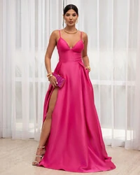 Vestido Longo de Festa Zibeline Decote em V Pink