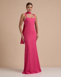 Vestido de Festa Longo Alfaiataria Alça Larga e Lenço Pink