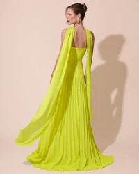 Vestido de Festa Longo Tomara que Caia Plissado com Lenço Verde Lima