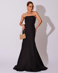 Vestido de Festa Longo Alfaiataria Tomara que Caia Saia Sereia Preto