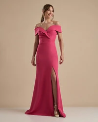 Vestido de Festa Longo Alfaiataria Ombro a Ombro com Fenda Pink