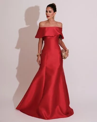Vestido de Festa Longo Ombro a Ombro Zibeline com Babado Vermelho