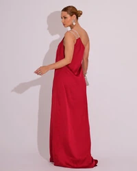 Vestido de Festa Longo Cetim Um Ombro Só Marsala