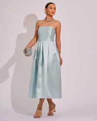 Vestido Midi Tomara que Caia Zibeline Com Pregas Tiffany
