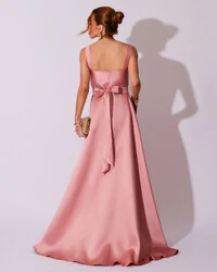 Vestido de Festa Longo Zibeline com Fenda e Faixa Rose