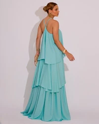 Vestido Longo Babado em Camadas Tiffany