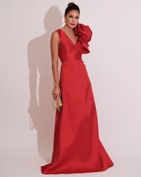 Vestido de Festa longo Zibeline Flor Vermelho