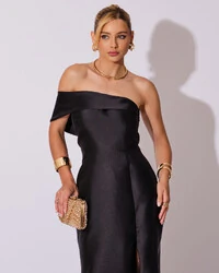 Vestido de Festa Zibeline com Faixa Ombro a Ombro Preto