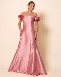 Vestido Longo de Festa Zibeline Ombro a Ombro com Flores e Fenda Rose