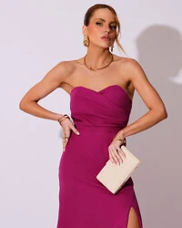 Vestido de Festa Longo Tomara que Caia Alfaiataria Fúcsia Beterraba