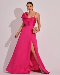 Vestido de Festa Longo em Zibeline com Laço Removível Pink